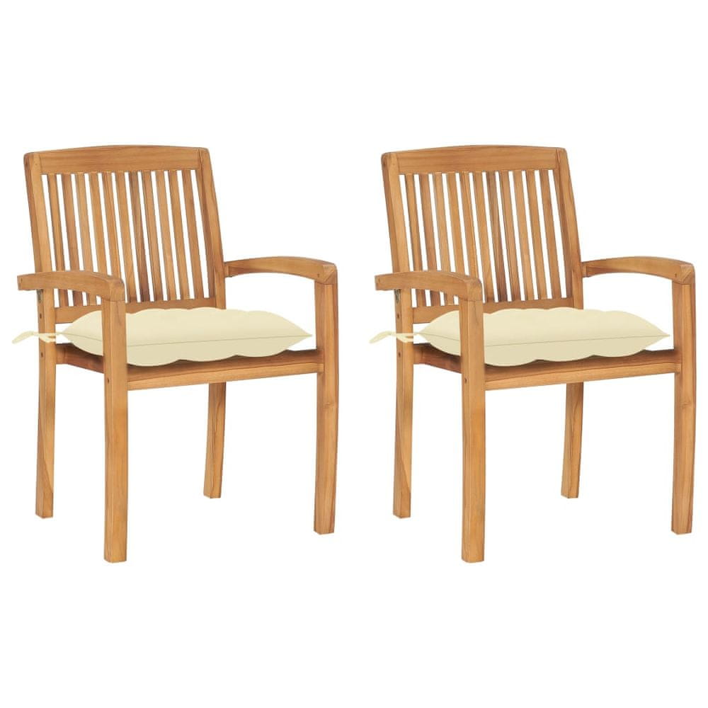 Vidaxl Záhradné stoličky 2 ks krémovo-biele podložky tíkový masív